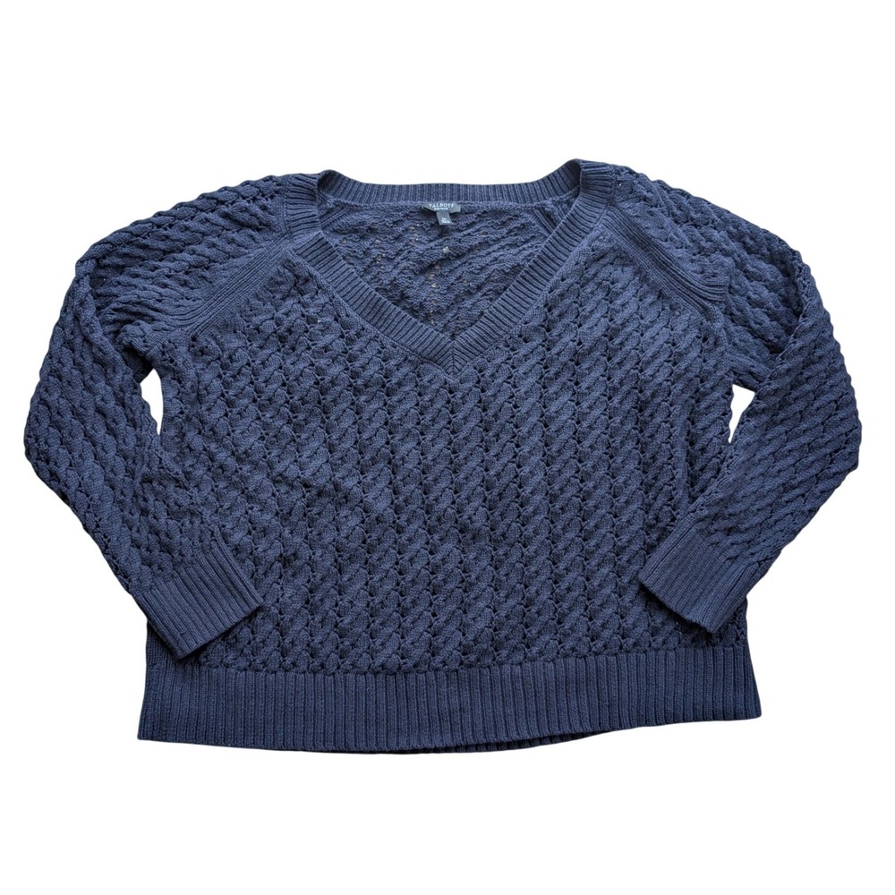 Talbots Plus Petite Navy Blue Cotton Cable Knit V-Neck Sweater 1XP